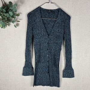 Theory > Space Dye Trumpet Sleeve Side Slit V Neck Button Down Cardigan Small
